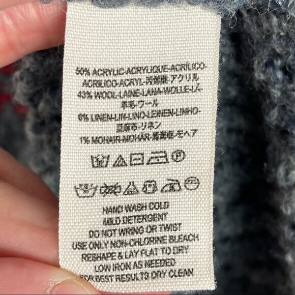 Free People Mohair Wool Linen Knit Engineer Sweater Grey Cowl Neck Fair‎ Isle XS - Picture 9 of 13